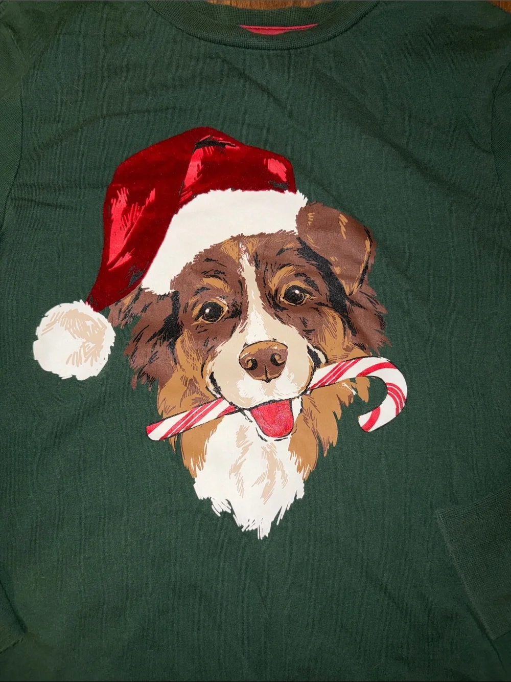 Tommy Bahama Dark Green Long Sleeve Tee with Santa Dog Graphic